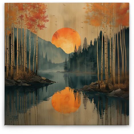 Leinwandbild Sonnenuntergang M1-No.52169 - Kunstdruck auf Leinwand in Beige Blau - Wandbild 30 x 30 cm
