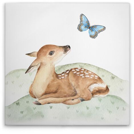 Leinwandbild Waldtiere M1-No.50612 - Kunstdruck auf Leinwand in Blau Grün - Wandbild 30 x 30 cm