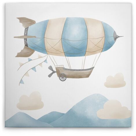 Leinwandbild Zeppelin mit Wolken Blau Beige M1-No.50576 - Kunstdruck auf Leinwand in Beige Blau - Wandbild 40 x 40 cm