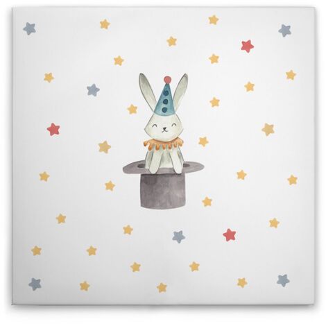 Leinwandbild Zirkus Zauberhase Kinderzimmer M1-No.50566 - Kunstdruck auf Leinwand in Bunt Blau - Wandbild 30 x 30 cm