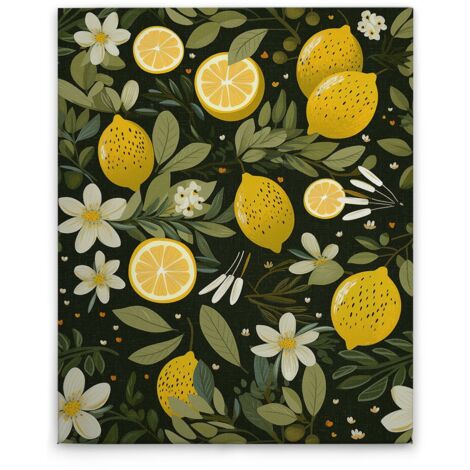 Leinwandbild Zitronen M1-No.51866 - Kunstdruck auf Leinwand in Schwarz Gelb - Wandbild 40 x 50 cm