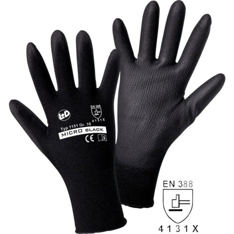 Leipold Doehle 1151-L MICRO black Nylon-PU Nylon Arbeitshandschuh Größe (Handschuhe): 9, L EN 388:20