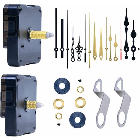 SERBIA Leise Uhrwerke, batteriebetrieben, mit 5 Uhrzeigern, 2 Stück, 6168S, Quarzuhrwerk zur Reparatur, Ersatz-DIY-Teile-Sets für Wanduhr-Mechanismen (Gold)