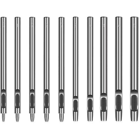 LEISEI 10 pièces, poinçon en cuir, poinçon, poinçon creux en cuir, poinçon creux en acier rond ensemble outils de poinçonnage en cuir creux pour cuir, bracelet de montre