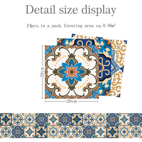 LEISEI 24 Pieces Autocollants pour Carreaux de Taille 20x20cm, Adhésive Stickers Carrelage en PVC Imperméable, Stickerscarrelage Auto-adhésif pour Salle de Bain et Cuisine, Style Marocain