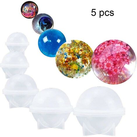 LEISEI 3d Sphère Résine Moules Silicone, 5pcs Moule De Boule De Silicone Transparent Pour Le Coulage De La Résine, Orbe Rond Moule En Résine Époxy