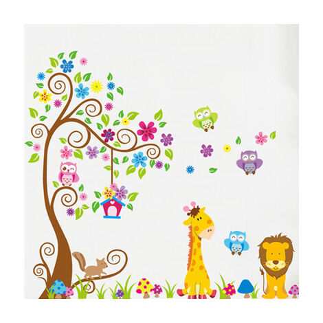 LEISEI Ambiance-Live Stickers adhésifs Enfants, Sticker Autocollant Arbre et Girafe - Décoration Murale Chambre Enfants, 6090cm