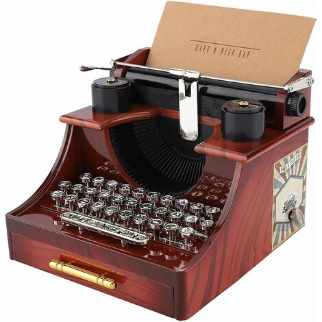 LEISEI Boîte à Musique Machine à écrire,Vintage Style Machine à écrire Forme Music Box, avec Tiroir Boîte à Musique Mécanique