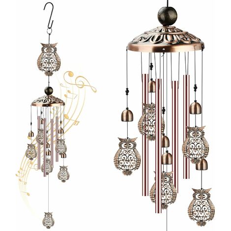 LEISEI Carillon à Vent en Forme de Hibou avec Chouettes, 90 cm, étanche à l'eau, pour Noël, Maman, Balcon, Festival, Jardin