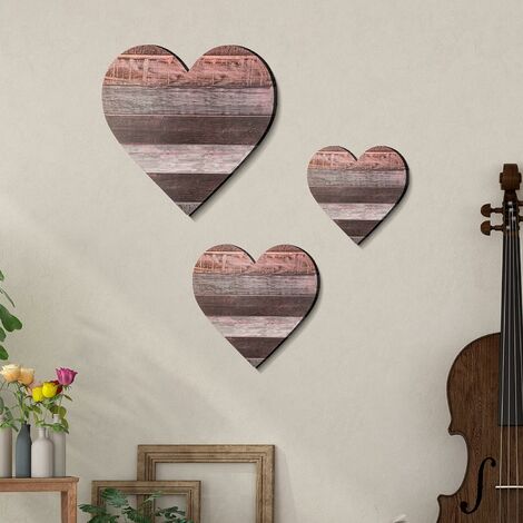 LEISEI coeur en bois decoration murale, (3 Pack) decoration maison decoration anniversaire décoration chambre mariage accessoires intérieure salon maison cadre decoration murale salon (Brun)
