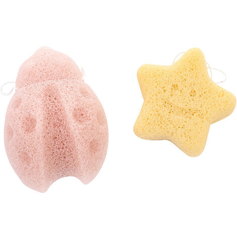 LEISEI Eponge de bain Konjac pour bébé, éponges de bain naturelles aux formes mignonnes pour les nourrissons et les tout-petits, Set : Coccinelle, Étoile
