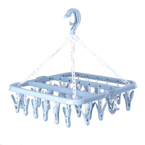 LEISEI Etendoir Chaussette, Étendoir à Linge à Suspendre avec 32 Pinces en à l’épreuve du Vent, Séchoir Chaussettes Pliable Lingerie pour Chaussettes,Sous-vêtements,Vêtements de Bébé,Serviettes(Bleu)