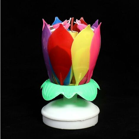 LEISEI Joyeux anniversaire fête bougie gâteau lumière musicale fleur de lotus décoration de lampe rotative (2 pièces, multicolore)