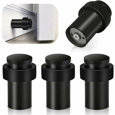 LEISEI Lot de 4 butées de porte robustes en acier inoxydable pour plinthes, butées de porte modernes en caoutchouc noir avec amortisseur sonore