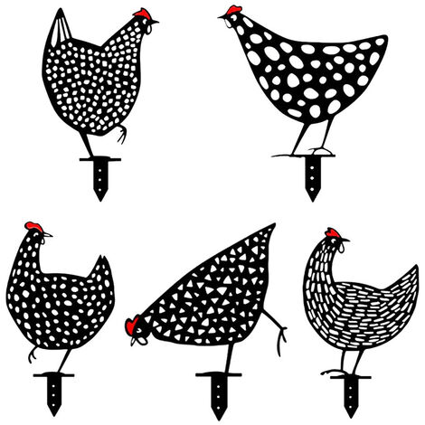 LEISEI Lot de 5pcs Décoration de poules Jardin Silhouette Exquise de Poules coqs, Décoration de Pelouse réaliste Art de Cour de Poulet piquets de Jardin