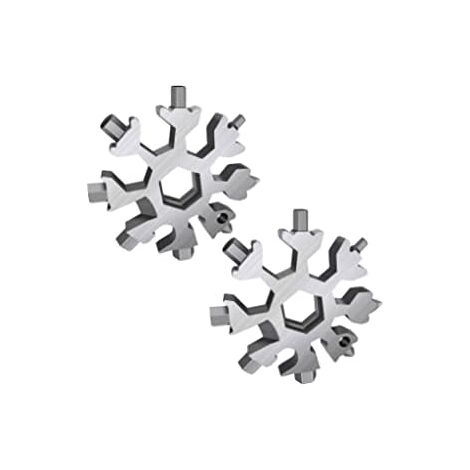LEISEI Outil Flocon Neige Outil multifonction en acier inoxydable 18-en-1,portatif Porte-clés Tournevis Ouvre Bouteille Outil Venez avec boîte-cadeau (Pack de 2, Gris argent)