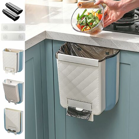LEISEI Poubelle Cuisine Pliable, 11L Suspendue Poubelle Murale, Poubelle Placard avec Rangement de Sac Poubelle, Poubelle de Porte pour Cuisine, Salle de Bains, Camping, Car(Mise à niveau - Bleu