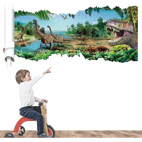 LEISEI Sticker Mural Dinosaure 3D,Stickers Muraux 3D Dinosaure,Stickers Muraux Enfants Garcon Dinosaure,Poster Dinosaure 3D,Poster Dinosaure,Stickers Muraux 3D Chambre Enfant,3D Autocollant Mural
