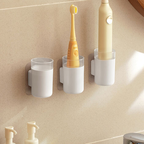LEISEI Support Porte-brosses Dents Électrique - 3 pièces Organisateur de Brosse à Mural Autocollants muraux Blancs en ABS, Convient pour Un diamètre poignée 3,8 cm