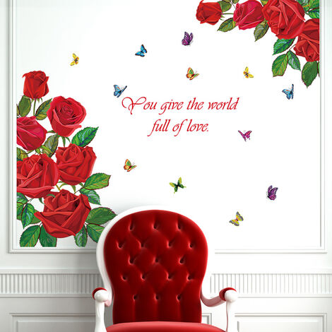 LEISEI Un lot de Stickers Muraux roses rouges romantiques Autocollants Muraux décoration murale pour salon Chambre cuisine bureau
