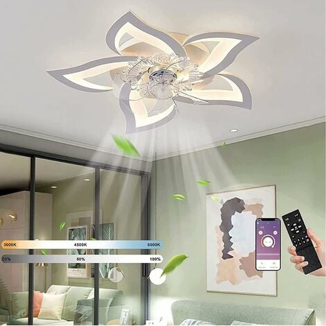 COMELY Leiser LED-Deckenventilator mit Licht, 50 W Schlafzimmer-Deckenleuchte, mit Fernbedienung und APP, dimmbare Lampe mit Acryl-Ventilatorlampen, Wohnzimmer, Küche