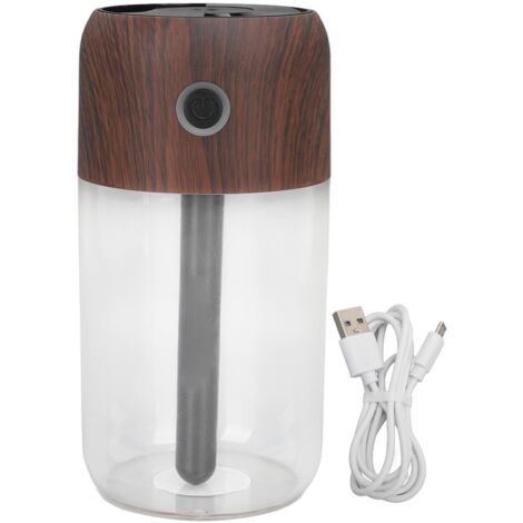 Leiser Mini-USB-Luftbefeuchter für Büro oder Auto – mit mehrfarbiger Stimmungsbeleuchtung, 300 ml Fassungsvermögen, schwarzem Filter und Holzdesign