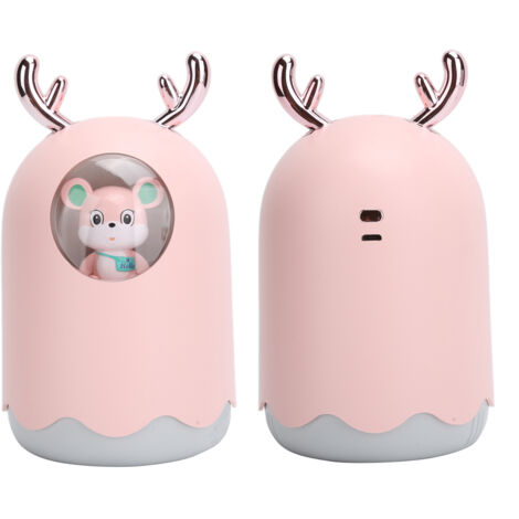 Leiser USB-Luftbefeuchter mit farbiger LED-Beleuchtung – Design in Form eines rosa Hirschgeweihs