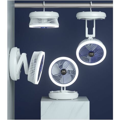 Leiser Ventilator, tragbar, verstellbar, zusammenklappbar, Standventilator, Tischventilator mit Fernbedienung, wiederaufladbarer Akku, mit Tasche, Blau