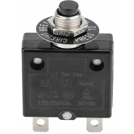 Leistungsschalter 5 A 8 A 10 A 15 A 18 A 20 A 30 A Optionaler Thermoschalter mit Reset, 125–250 V AC, 50 V DC, Überlastschutz, Druckknopf-Leistungsschalter (15 Ampere)
