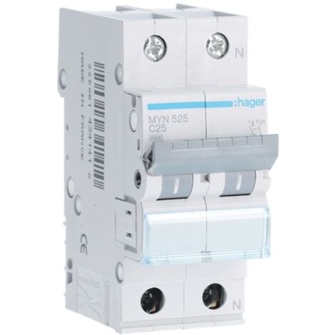 Leistungsschalter Hager 1P+N 25A 4,5 KA C 2 module MYN525