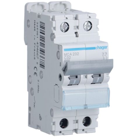Leistungsschalter Hager 32A 2P 6KA C 2 module MCA232