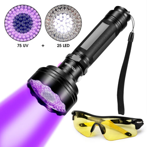 Leistungsstarke 2-in-1-LED-Taschenlampe, 75 Lumen mit 395-nm-UV-Funktion, vielseitige ultraviolette Beleuchtung