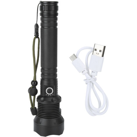 Leistungsstarke LED-Taschenlampe XHP70 (9000 lm), 3 Leuchtmodi, USB-aufladbar, für Jagd und Wandern, Schwarz