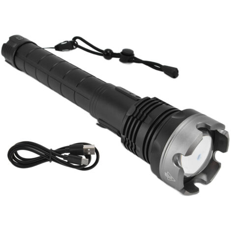 Leistungsstarke P90-Taschenlampe mit 5000 Lumen und Teleskopzoom, wasserdicht nach IP65, für den Einsatz im Freien und in Notfällen.