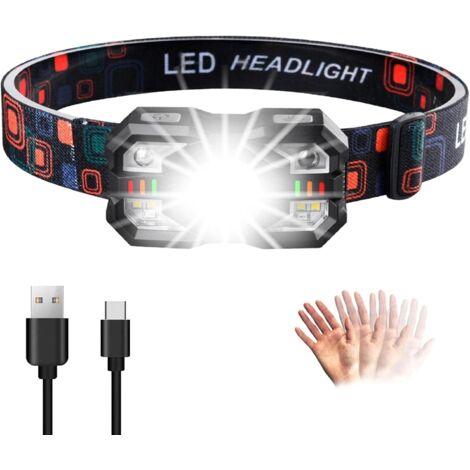 Leistungsstarke, ultrahelle, leichte und robuste wiederaufladbare LED-Stirnlampe mit Sensor und IPX5-Rotlicht für Laufen, Angeln, Radfahren und Camping