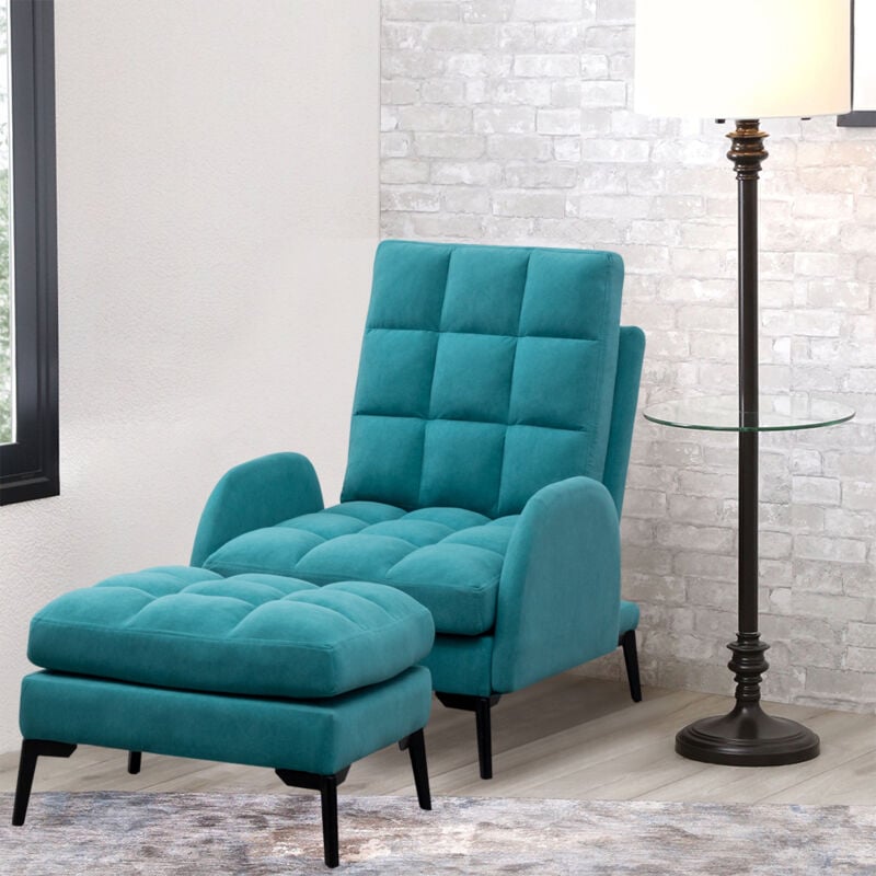 Leisure Recliner Armchair and Ottoman Set with Footstool Metal Legs