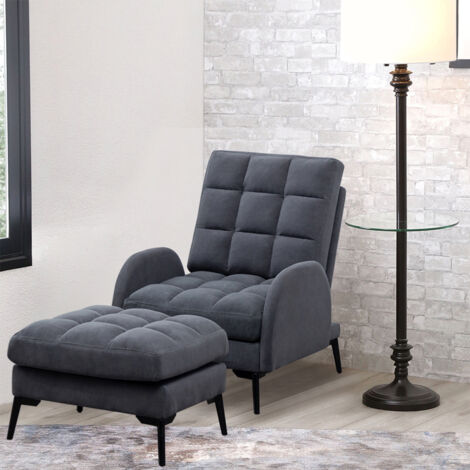 Leisure Recliner Armchair and Ottoman Set with Footstool Metal Legs