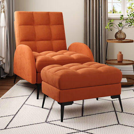 Leisure Recliner Armchair and Ottoman Set with Footstool Metal Legs