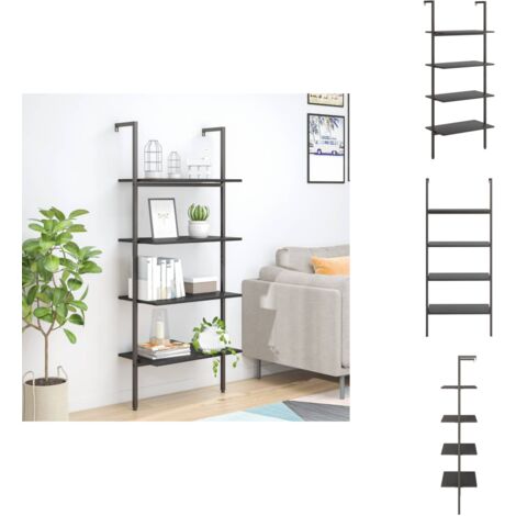 Leiterregal mit 4 Böden Schwarz 64x35x152,5 cm - Bücherregal - Wandregal - Anlehnregal - Regal Schwarz - Stahlregal