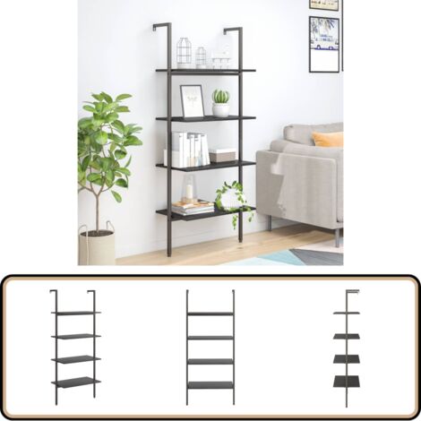 Leiterregal mit 4 Böden Schwarz 64x35x152,5 cm - Bücherregal - Wandregal - Anlehnregal - Regal Schwarz - Stahlregal