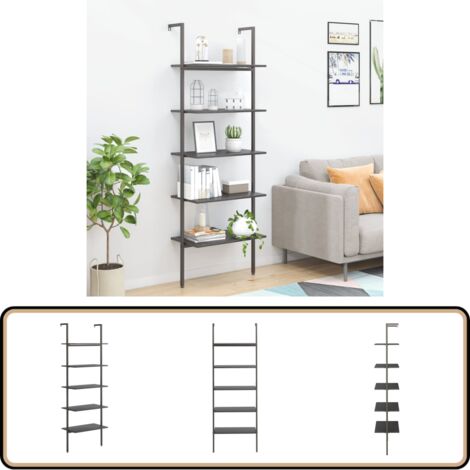 Leiterregal mit 5 Böden Schwarz 64x35x185 cm - Bücherregal - Wandregal - Stehregal - Aufbewahrung - Dekoration