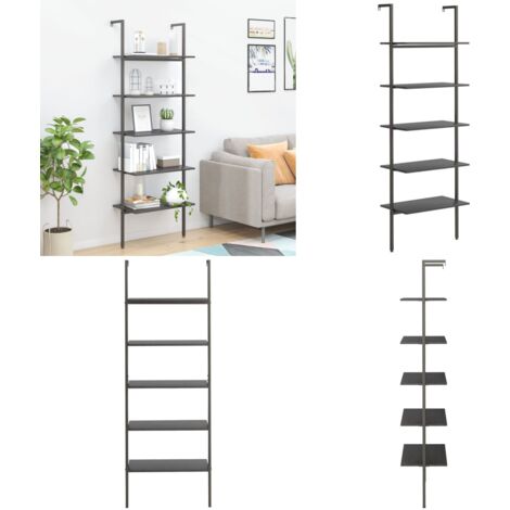 Leiterregal mit 5 Böden Schwarz 64x35x185 cm - Bücherregal - Wandregal - Stehregal - Aufbewahrung - Dekoration - Home & Living