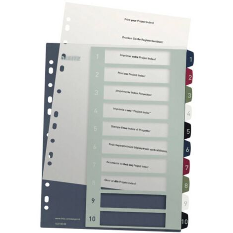 Leitz 1237 Style Divisore DIN A4 1-10 Polipropilene Multicolore 10 schede extra largo, etichettabile con PC 1237-00-00