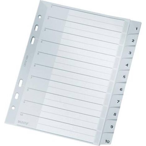 Leitz 1285 Divisore DIN A5, Fuori misura 1-10 Polipropilene Grigio 10 schede 12850000