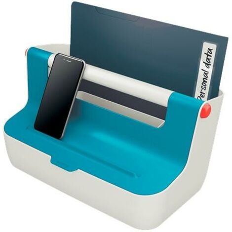 Leitz Cosy caja de almacenamiento azul y blanca