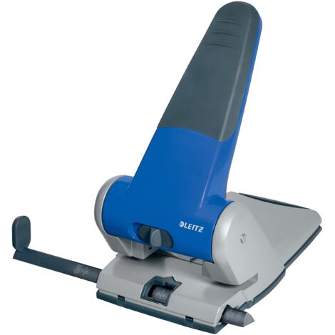 Leitz, Perforatore a 2 fori per casa e ufficio pratica e robusta con impugnatura antiscivolo, Fora fino a 65 fogli, Bucatrice da tavolo e scrivania con cassetto di raccolta inferiore, Blu, 51800035