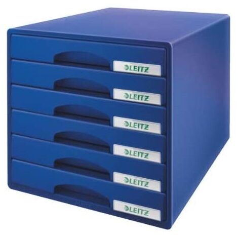 Leitz Plus Cassettiera a 6 Cassetti, Organizer per Riporre Documenti, Cataloghi e Riviste in Formato A4, Adatta per Casa e Ufficio, Blu, 52120035