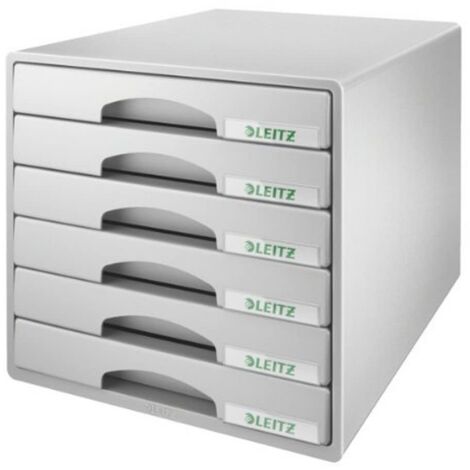 Leitz Plus Cassettiera a 6 Cassetti, Organizer per Riporre Documenti, Cataloghi e Riviste in Formato A4, Adatta per Casa e Ufficio, Grigio, 52120085