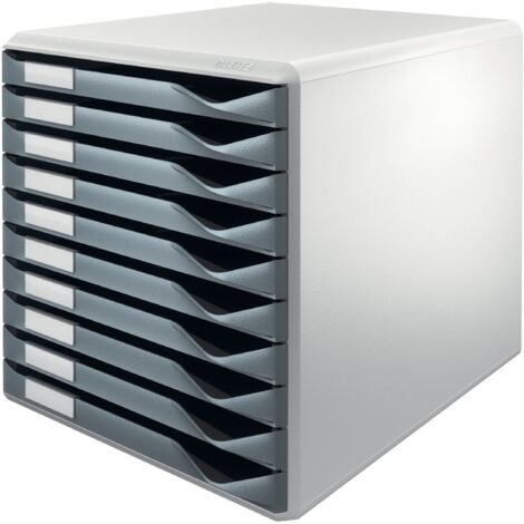 Leitz Post Cassettiera a 10 Cassetti, Organizer per Riporre Documenti, Cataloghi e Riviste in Formato A4, Adatta per Casa e Ufficio, Grigio, 52810089