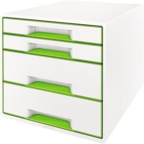 LEITZ Schubladenbox Leitz WOW CUBE 4 Schubladen DIN A4 Polystyrol Gehäusefarbe: weiß Farbe derSchublade: grün/weiß